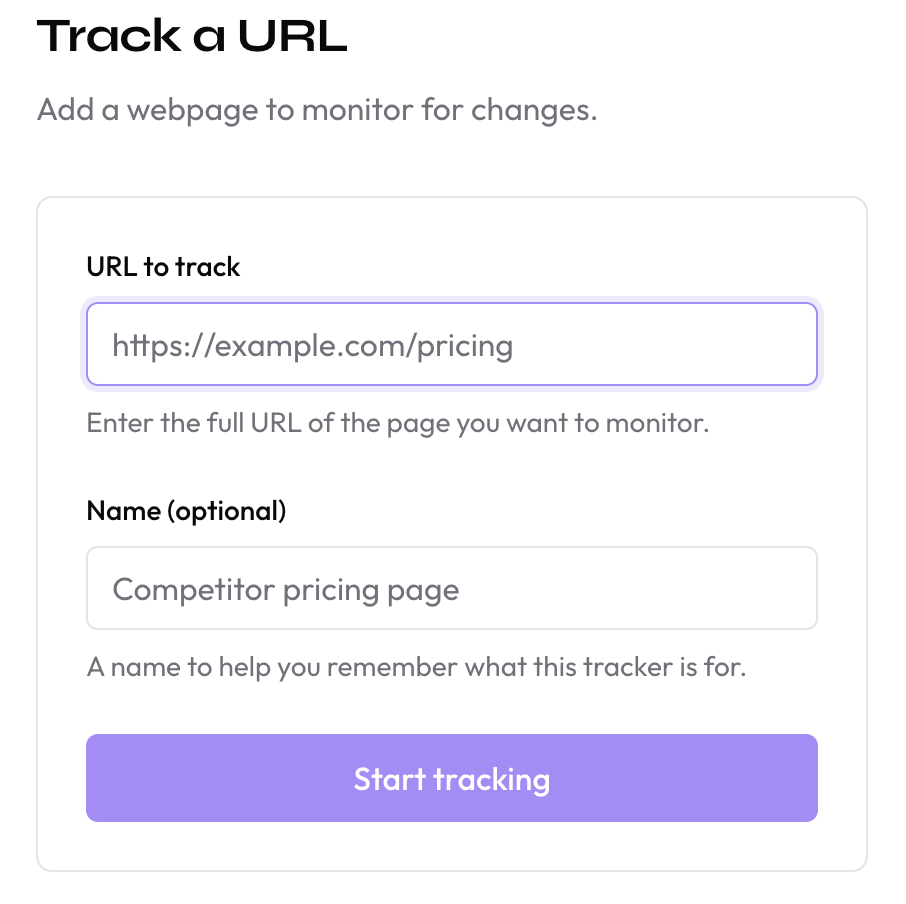 Form to add a new URL tracker